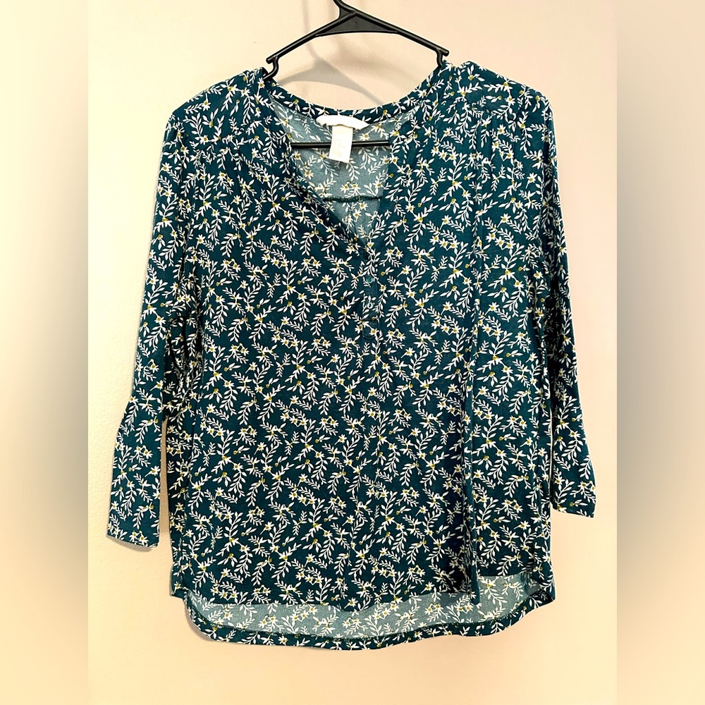 H&M Green Floral Peasant Top - M